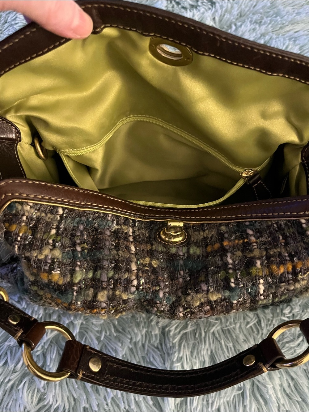 Coach Chelsea Boucle Tweed, Leather & Suede Pocket Satchel RARE STUNNING EUC - Picture 9 of 14